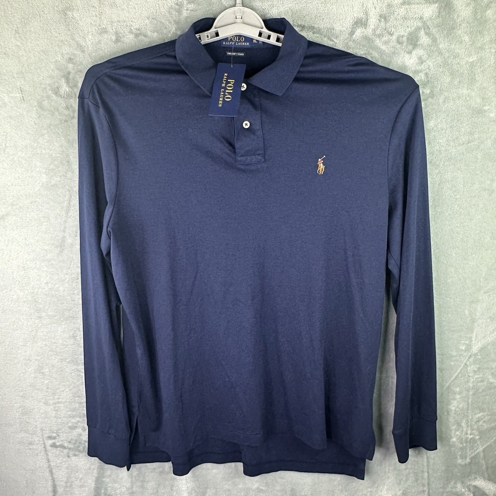 Polo Ralph Lauren Long Sleeve Shirt Mens XL Navy Blue Pony Pima Soft Touch NWT